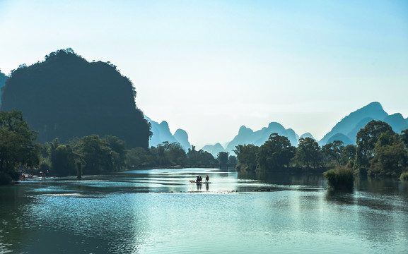 桂林山水阳朔遇龙河漂流无框画