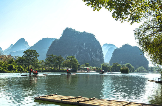 桂林山水阳朔遇龙河漂流无框画