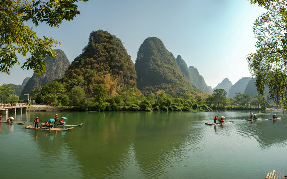 桂林山水阳朔遇龙河漂流无框画