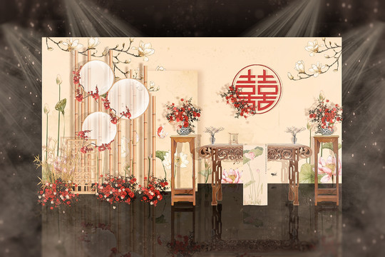 手绘中式婚礼展示区