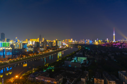 湖北武汉两江四岸灯光秀夜景风光