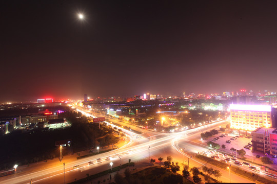 航拍银川市夜景