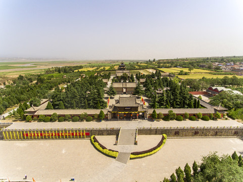 航拍山西运城万荣后土祠