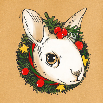 圣诞节装扮的兔子卡通头象