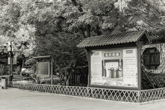 老济南大明湖景区黑白照片