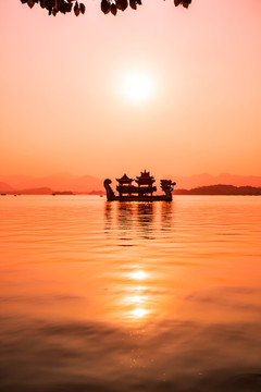 浙江杭州西湖日落