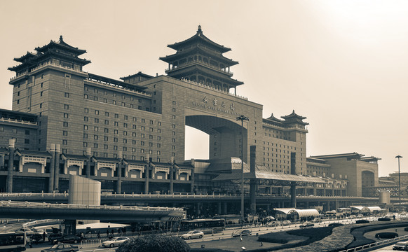 北京西站黑白照片