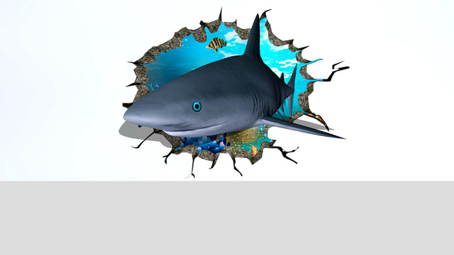 3D鲨鱼立体壁画