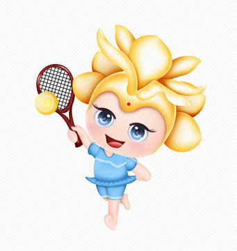 网球运动可爱卡通女孩