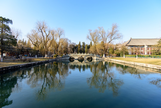 北京大学校园风光校友桥水池