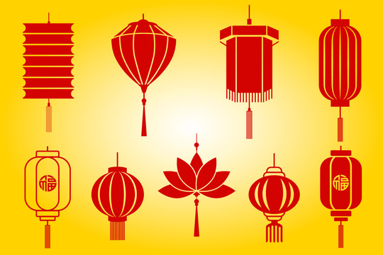 中国传统灯笼剪影