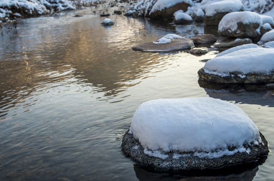 冬雪小溪河石