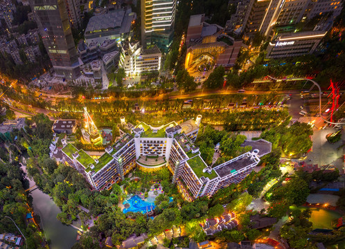 鸟瞰深圳华侨城洲际大酒店夜景