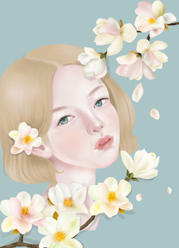 花儿与少女手机壳图书插画