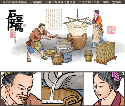 石磨豆腐插画
