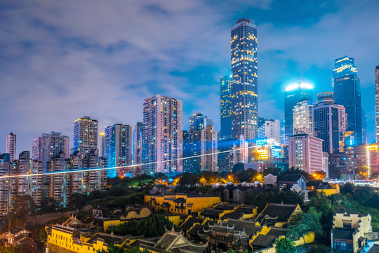 重庆长江索道与城市建筑夜景