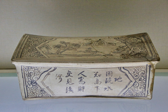 磁州窑山水人物长方枕头