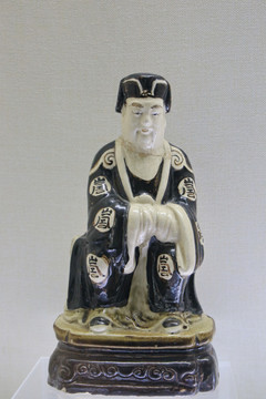 白地黒褐彩福星像