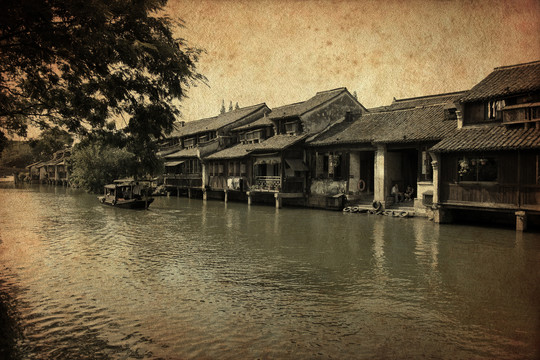 水乡古镇运河老照片