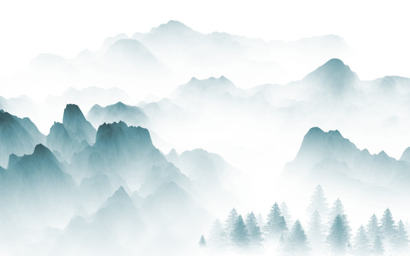 水墨画水墨远山