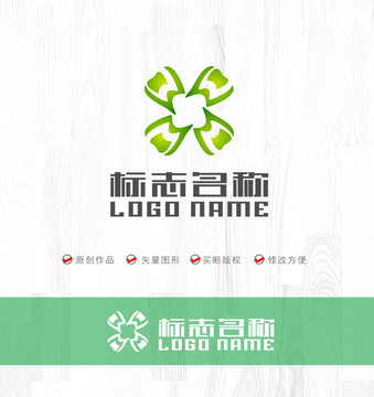 牙科牙齿花瓣X字母标志logo