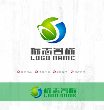 字母J标志绿叶地球船帆logo