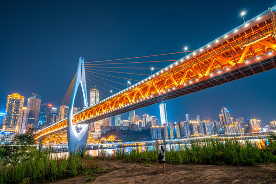 重庆渝中洪崖洞与千厮门大桥夜景