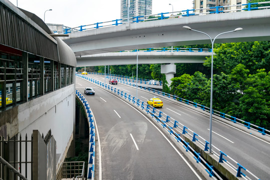 重庆山城江城交通特色道路高架桥