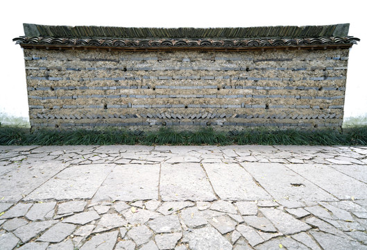 中国古代黑瓦砖墙大街背景