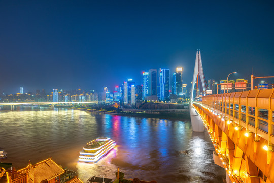 重庆江北区千厮门大桥夜景