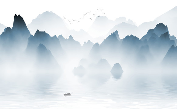 新中式抽象意境水墨山水画
