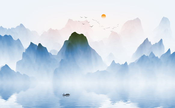 新中式抽象水墨山水画
