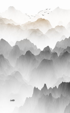 新中式抽象水墨山水画