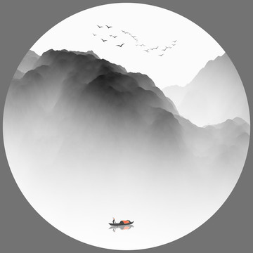 新中式抽象意境水墨山水画