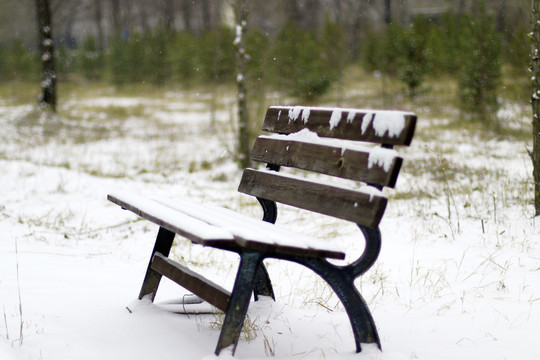 雪后的公园长条靠背椅