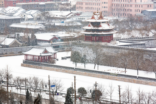 北京故宫角楼雪景风光