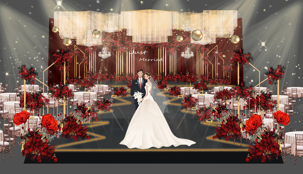 黑红巾婚礼仪式区现场布置效果图
