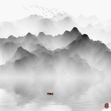 水墨山水装饰画水墨意境