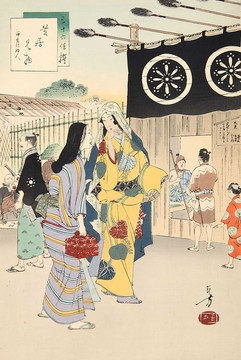 水野年方三十六佳撰芝居見物承應頃婦人