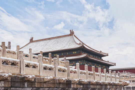 晴天雪后的北京故宫博物院建筑