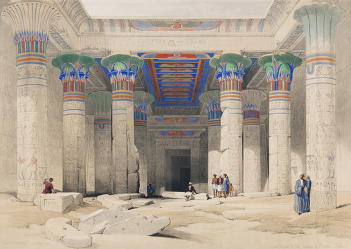 大卫·罗伯兹菲莱努比亚神庙的大门廊