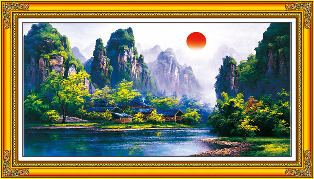 桂林山水油画