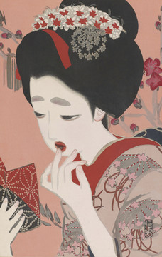 北野恒富新浮世絵美人合三月口紅