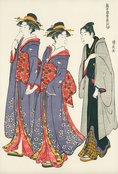 鸟居清长当世遊里美人合橘町艺妓和男人