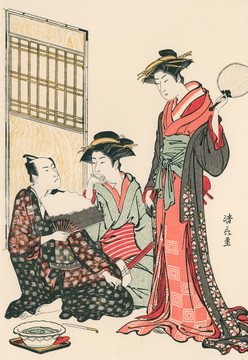 鸟居清长市川八百蔵二美人