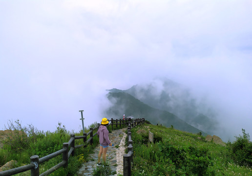 百花山云雾中的女孩