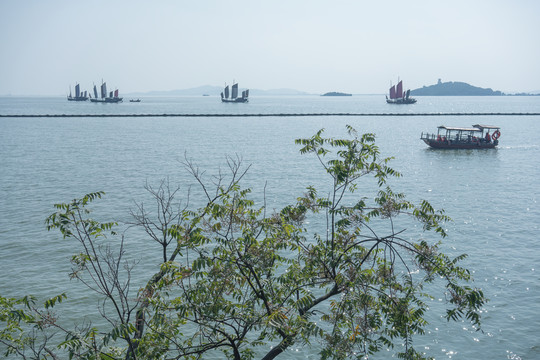 太湖风光与太湖帆船远景