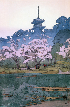 吉田博櫻八題三溪園