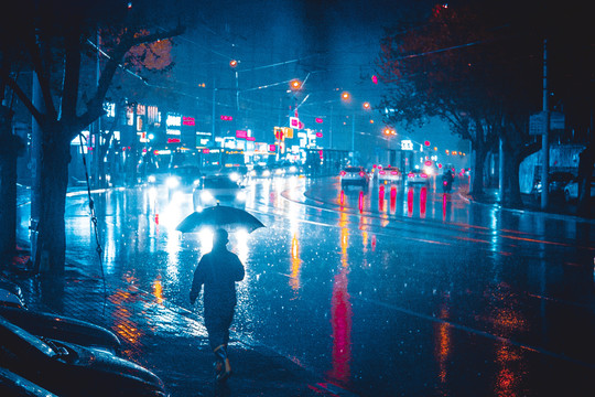 雨夜交通赛博朋克