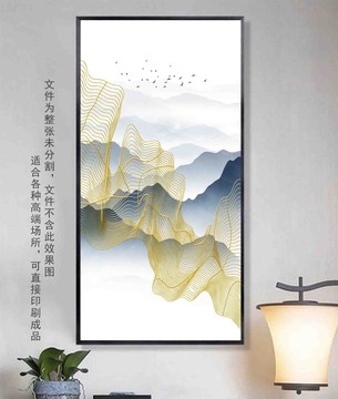 金线线条远山山水画